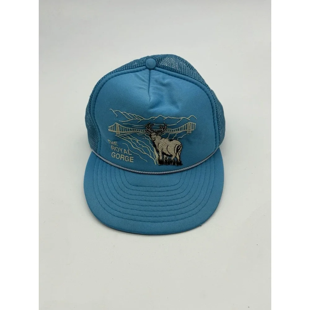 VTG Royal Gorge Blue Snapback Elk Bridge Print Braid Trucker Hat Cap